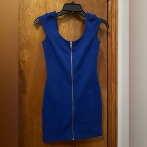 Women Blue Zipper Up Mini Dress